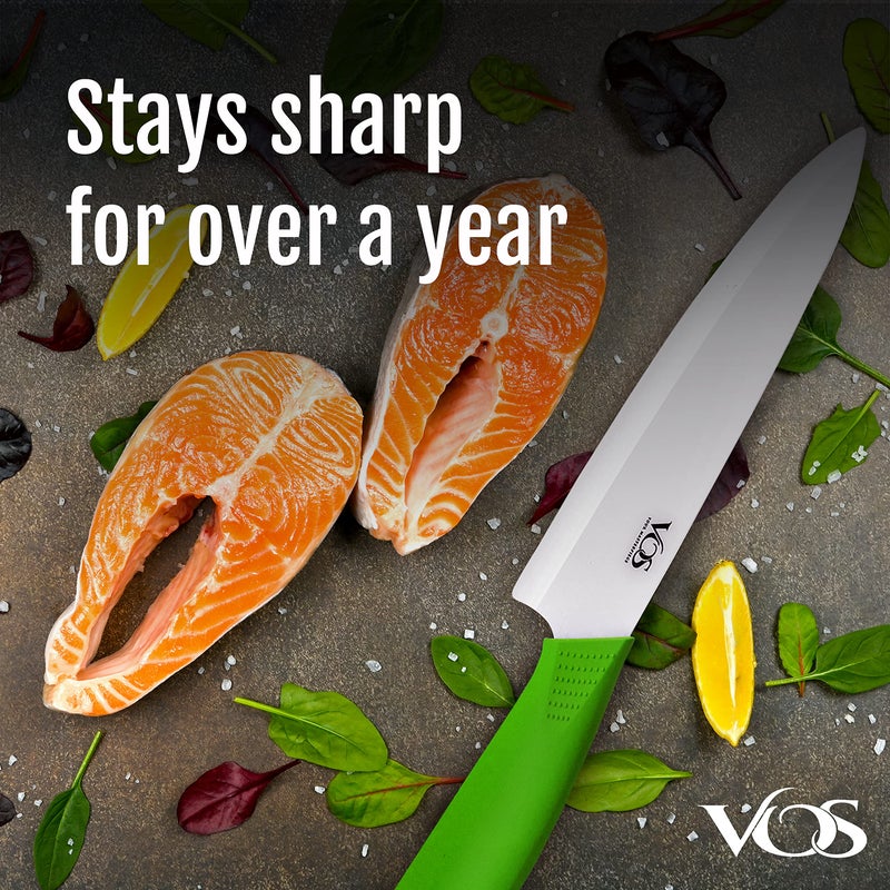 Vos Ceramic Chef Knife 8 Inch with Protective Cover â€“ Zirconia Ceramic Blade for Food Preparation â€“ Lightweight Kitchen Knife (Green) - Image 3